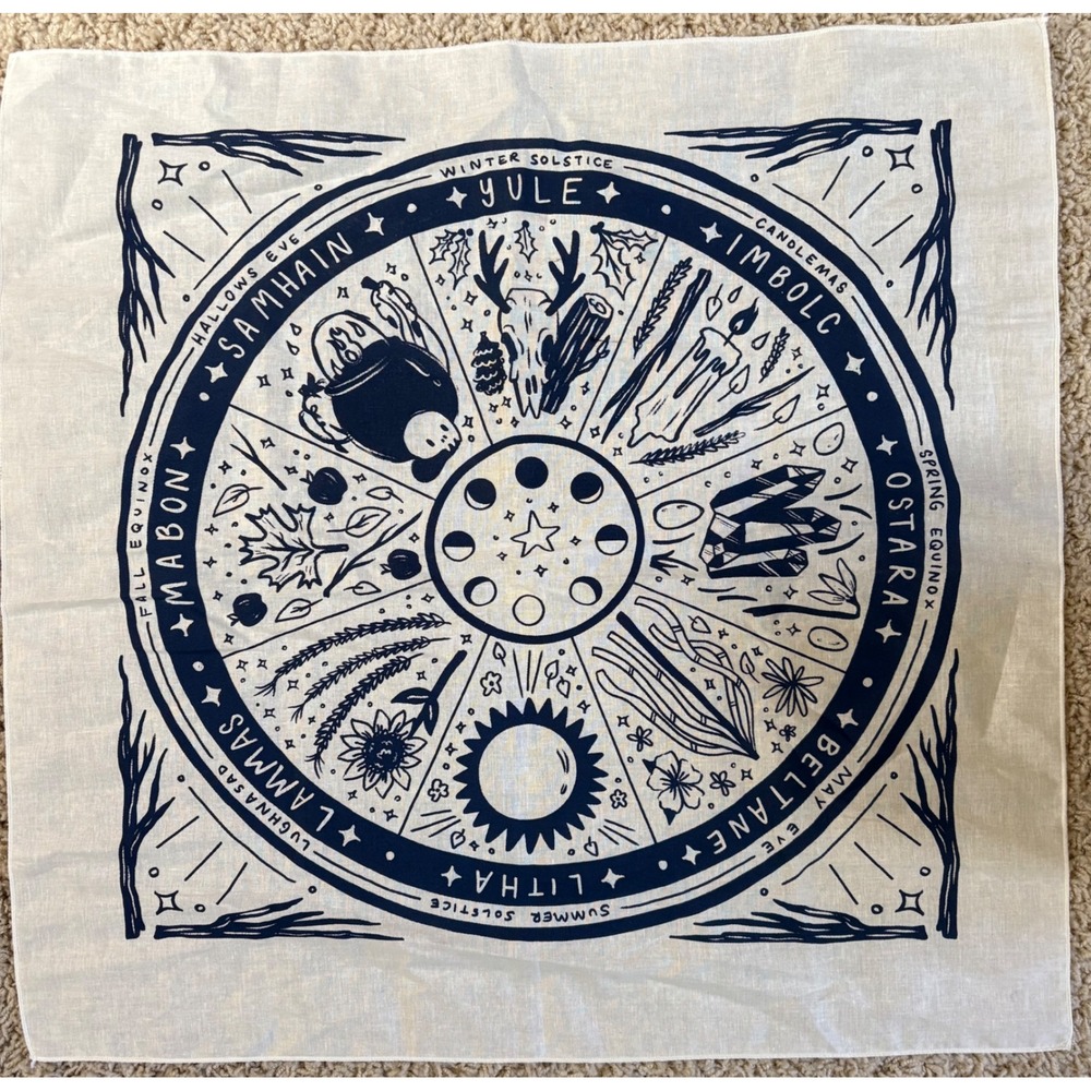 Wheel of the Year/Pagan Yule Samhain ostara Lammas Mabon bandana 22x22 vintage